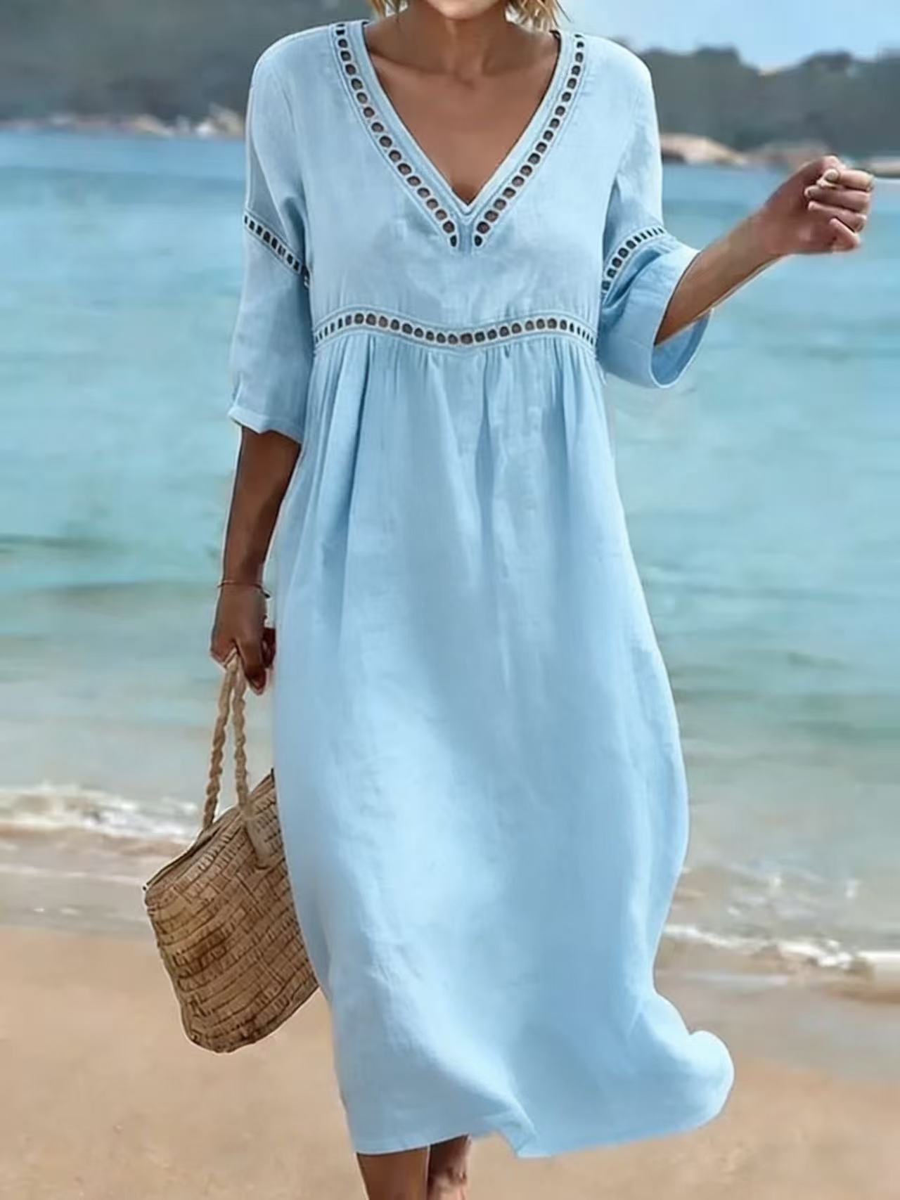 Women's Solid Color Retro Casual Stylish Vacation Cotton Dress