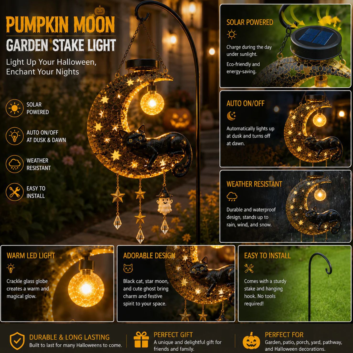 🌙 Every Breeze Carries a Little Halloween Magic——Solar Hanging Lantern for Outdoor Halloween Decorations.