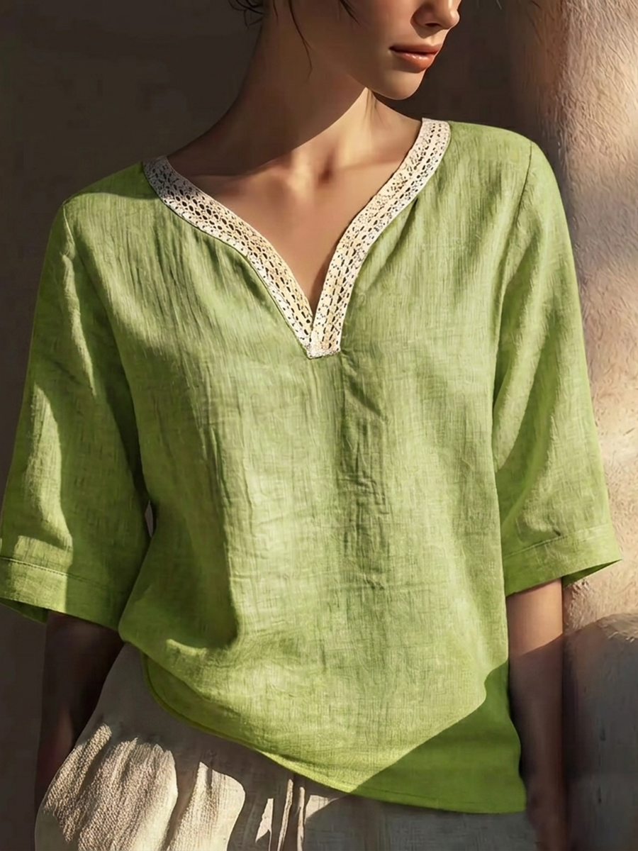 New Arrivals🔥 Women's Vintage Lace Trim Collar Cotton-linen Blouse