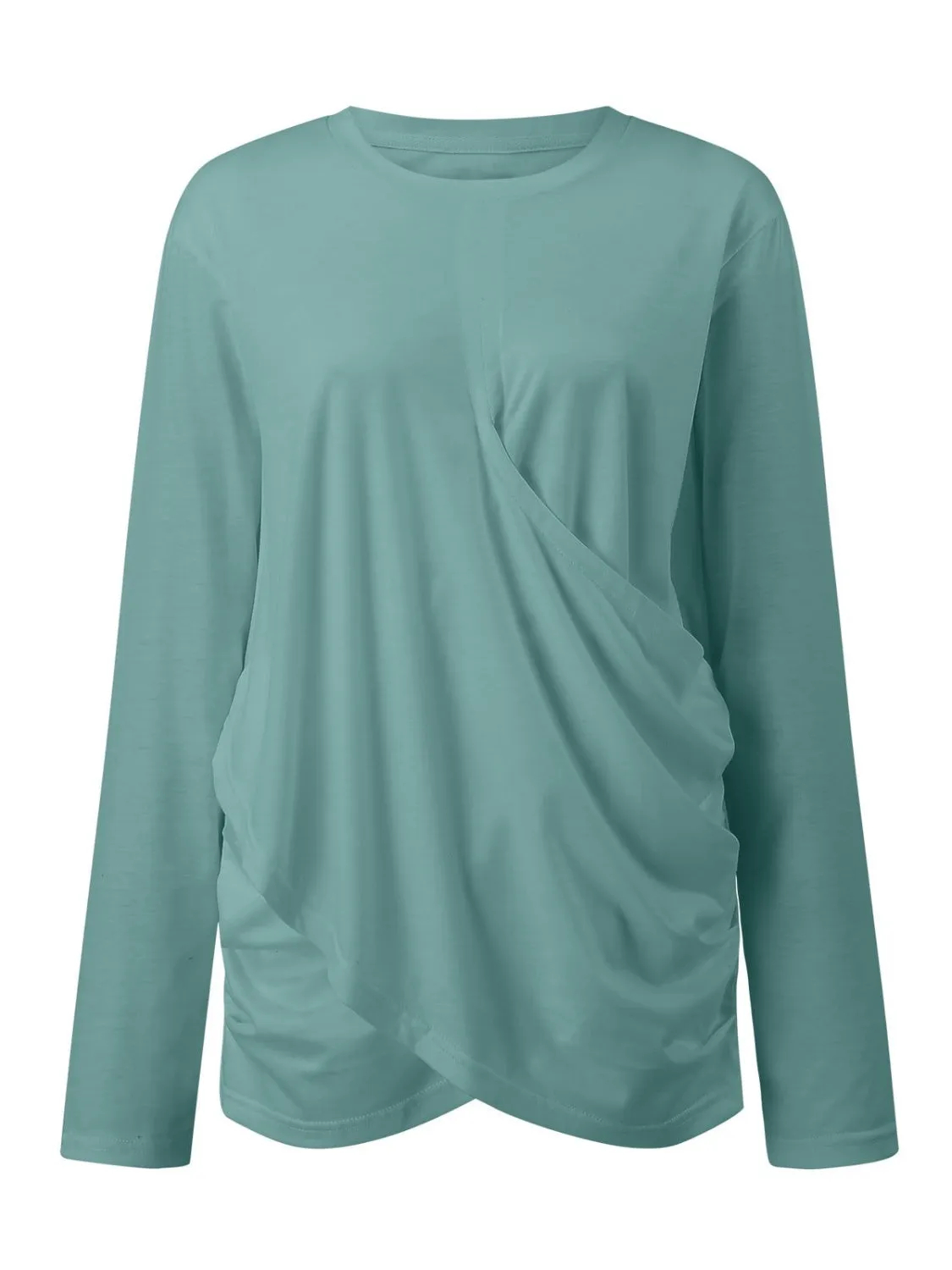 Women's Ruched Round Neck Long Sleeve T-Shirt