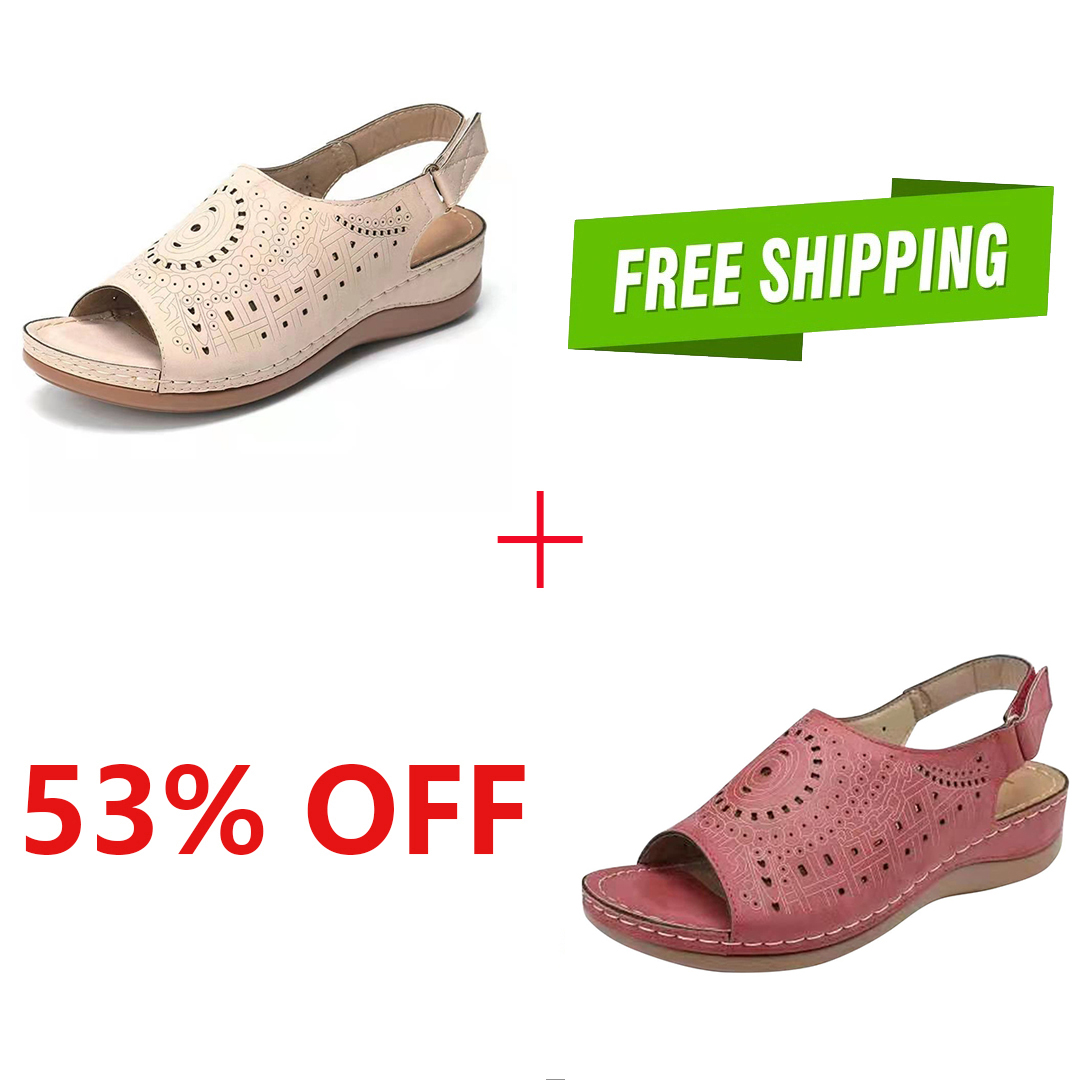 LAST DAY 50% OFF-Womens Casual Peep Toe Hollow Out  Wedges Arch Support Sandals