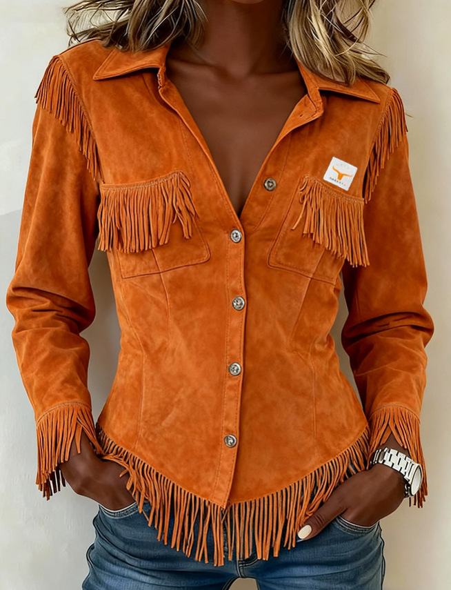 🔥Today 50% off🔥-Women's Western Cowboy Style Suede Fringe Slim Fit Long-Sleeved Shirt