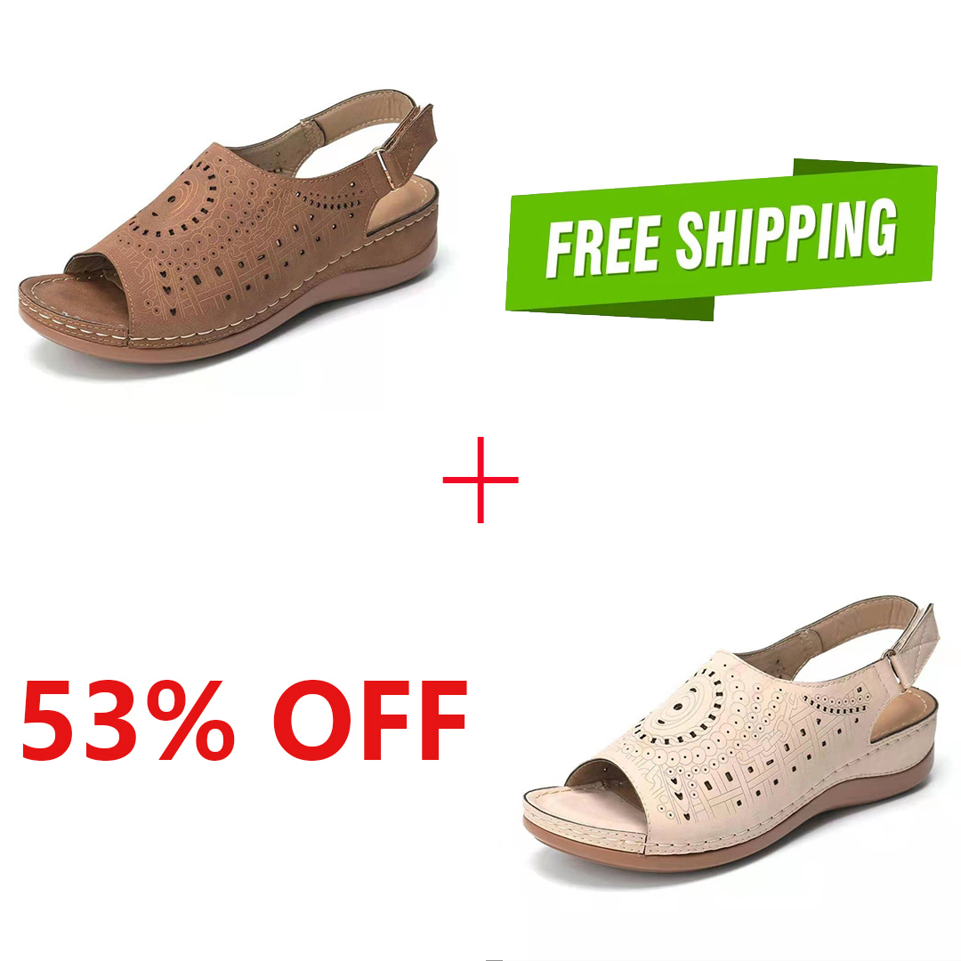 LAST DAY 50% OFF-Womens Casual Peep Toe Hollow Out  Wedges Arch Support Sandals