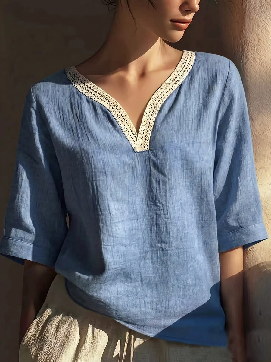 New Arrivals🔥 Women's Vintage Lace Trim Collar Cotton-linen Blouse
