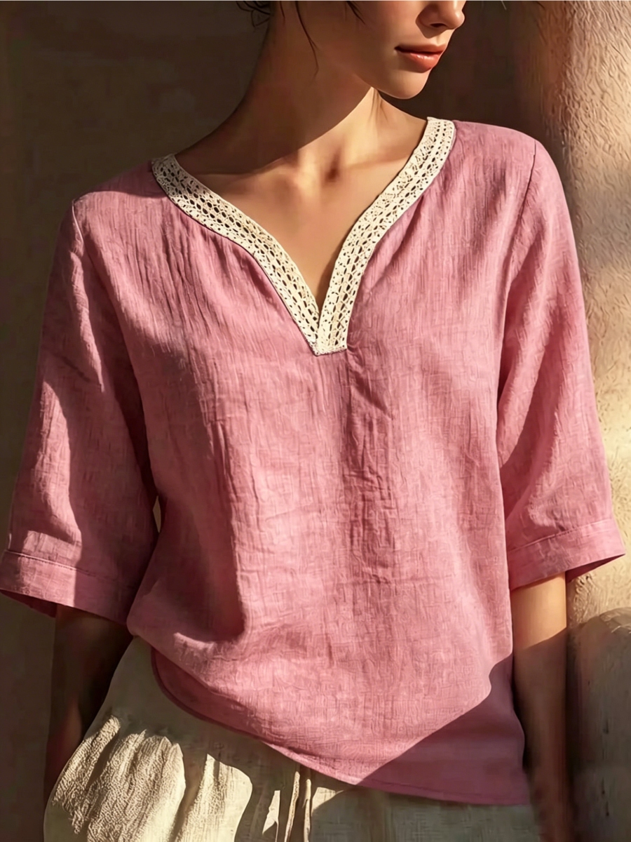 New Arrivals🔥 Women's Vintage Lace Trim Collar Cotton-linen Blouse