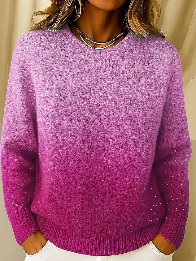 Women's round-neck gradient pattern casual raglan sleeve sweater