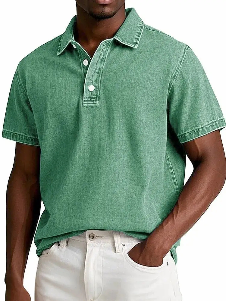 Casual Fashion Solid Color Retro Short Sleeve Lapel Polo Shirt