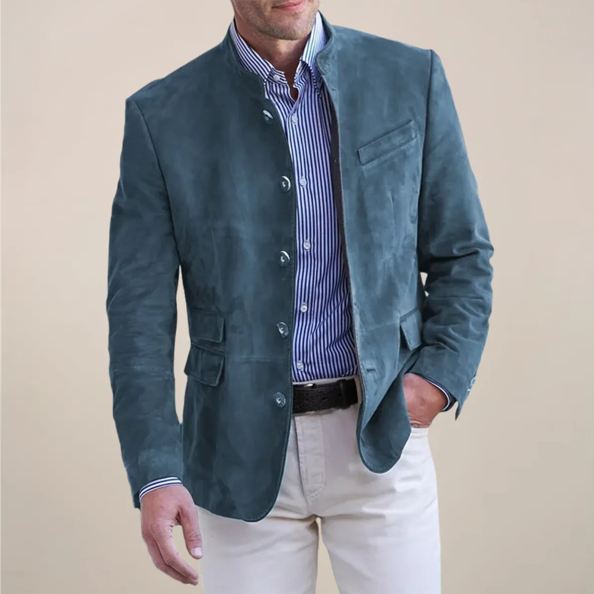 Men’s Stand Collar Blazer – Smart-Casual Lightweight Layering