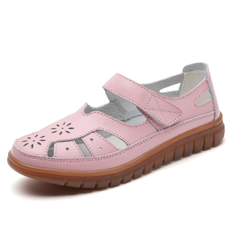 ⏰LAST DAY-60% OFF🛒—Women's Leather Hollow Sandals - Hook Loop, Non-Slip Nubuck Sole for Cool & Comfortable Walks
