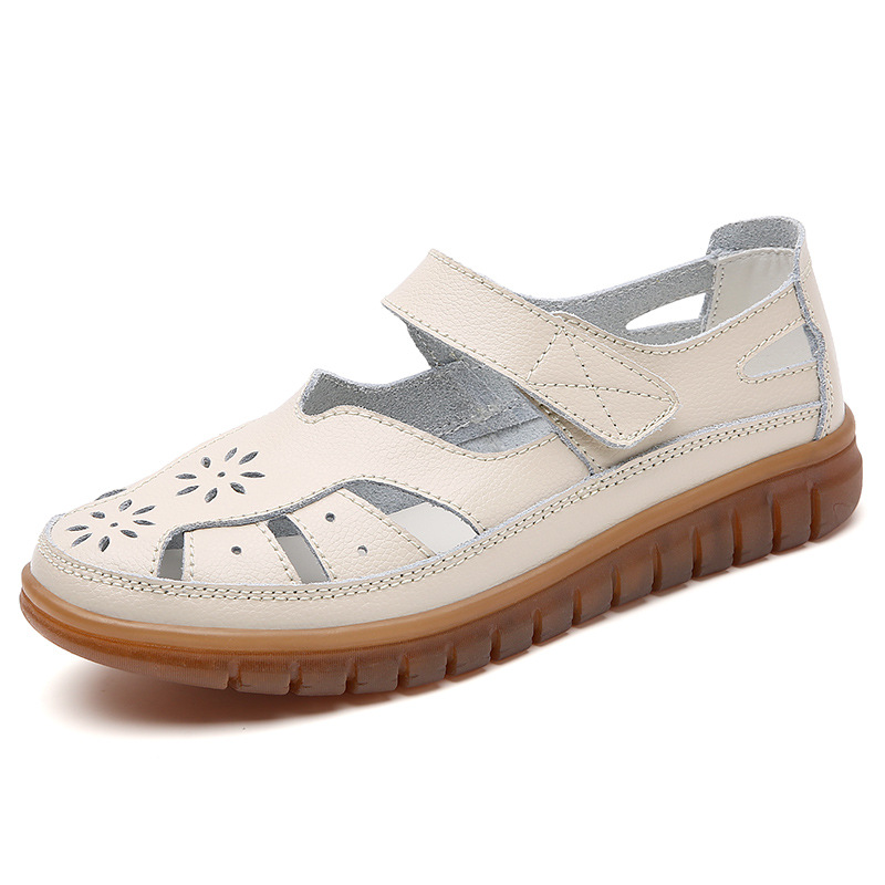 ⏰LAST DAY-60% OFF🛒—Women's Leather Hollow Sandals - Hook Loop, Non-Slip Nubuck Sole for Cool & Comfortable Walks