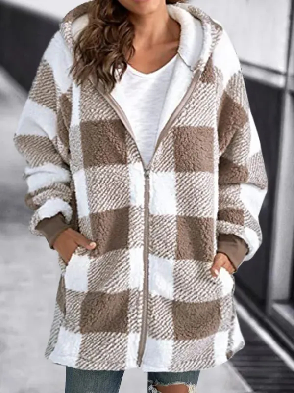 Women's Oversized Hoodie Plaid Loose Overcoat