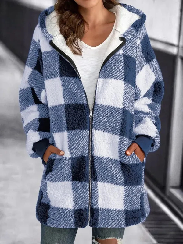 Women's Oversized Hoodie Plaid Loose Overcoat