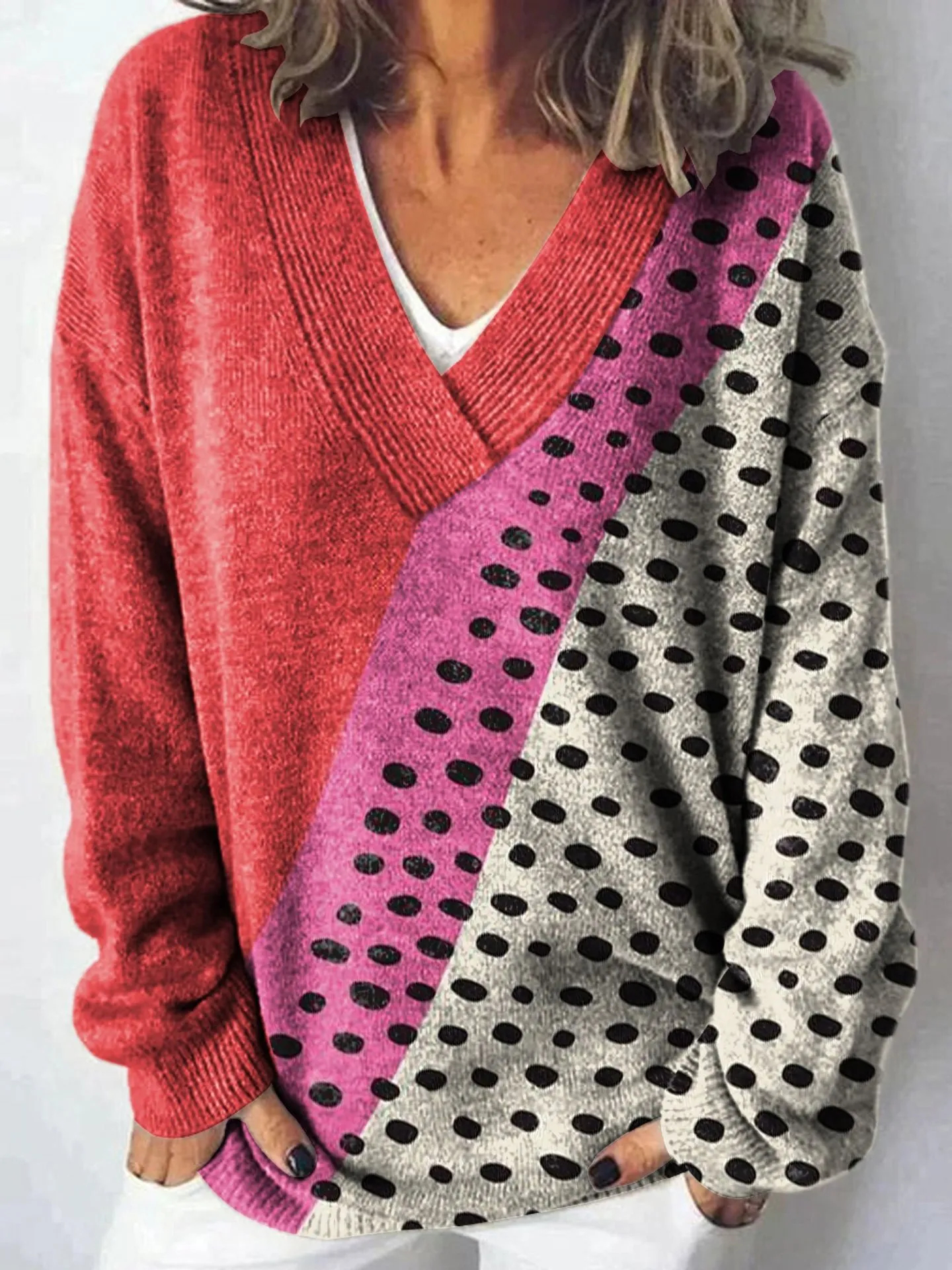 Women’s Vintage Abstract Print Wool Sweater – Artistic Cozy Knit Top