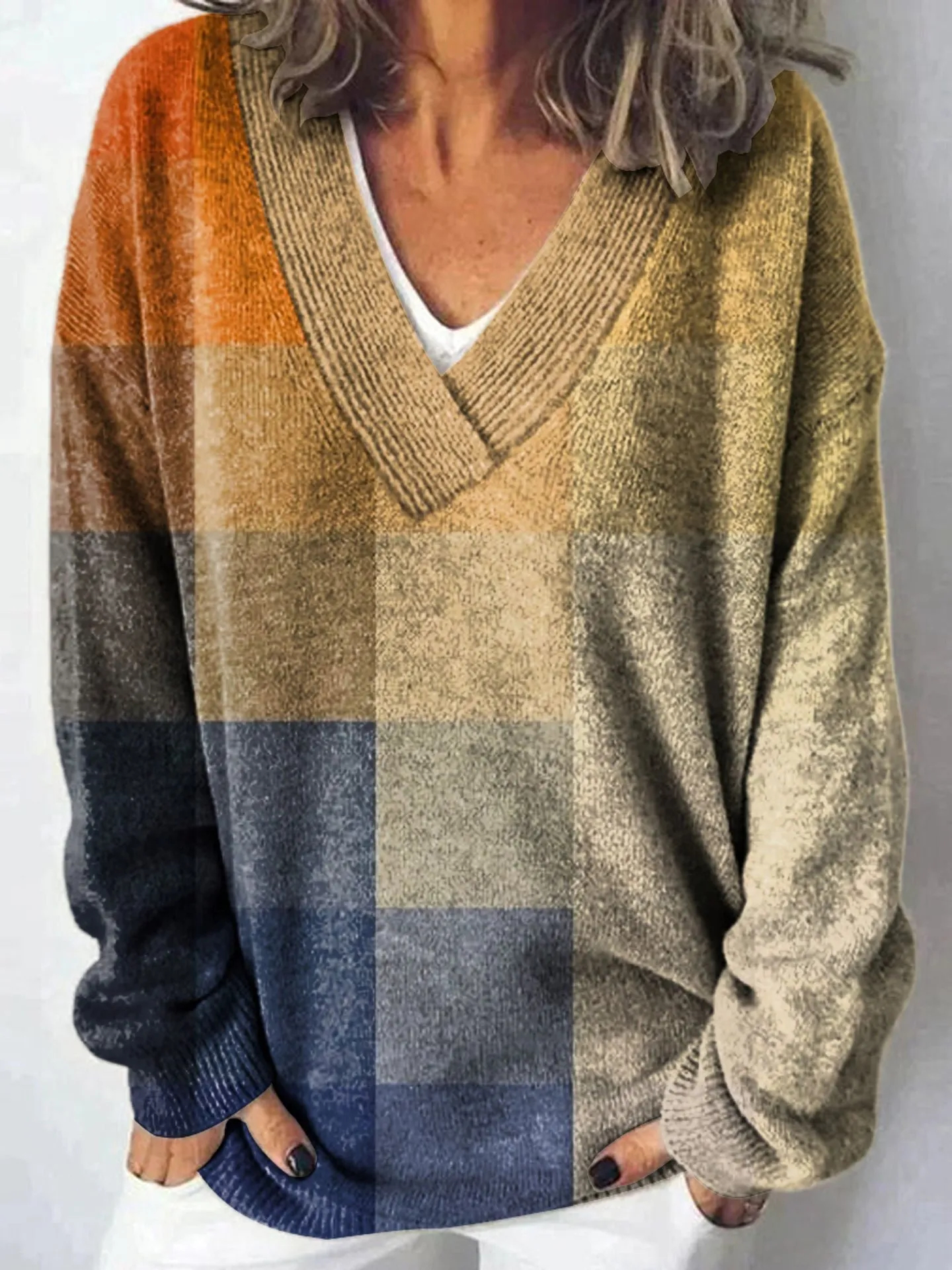 Women’s Vintage Abstract Print Wool Sweater – Artistic Cozy Knit Top