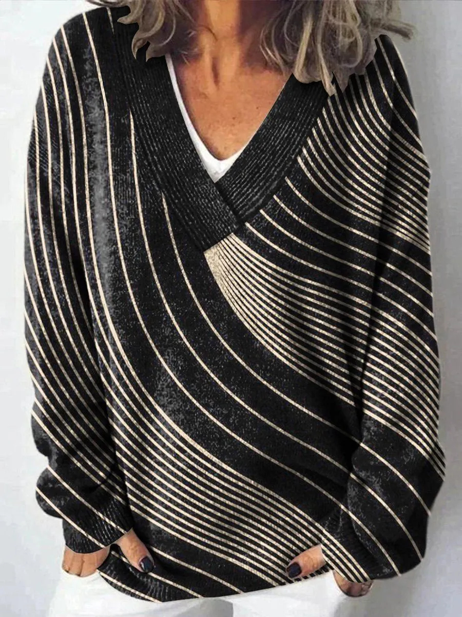 Women’s Vintage Abstract Print Wool Sweater – Artistic Cozy Knit Top
