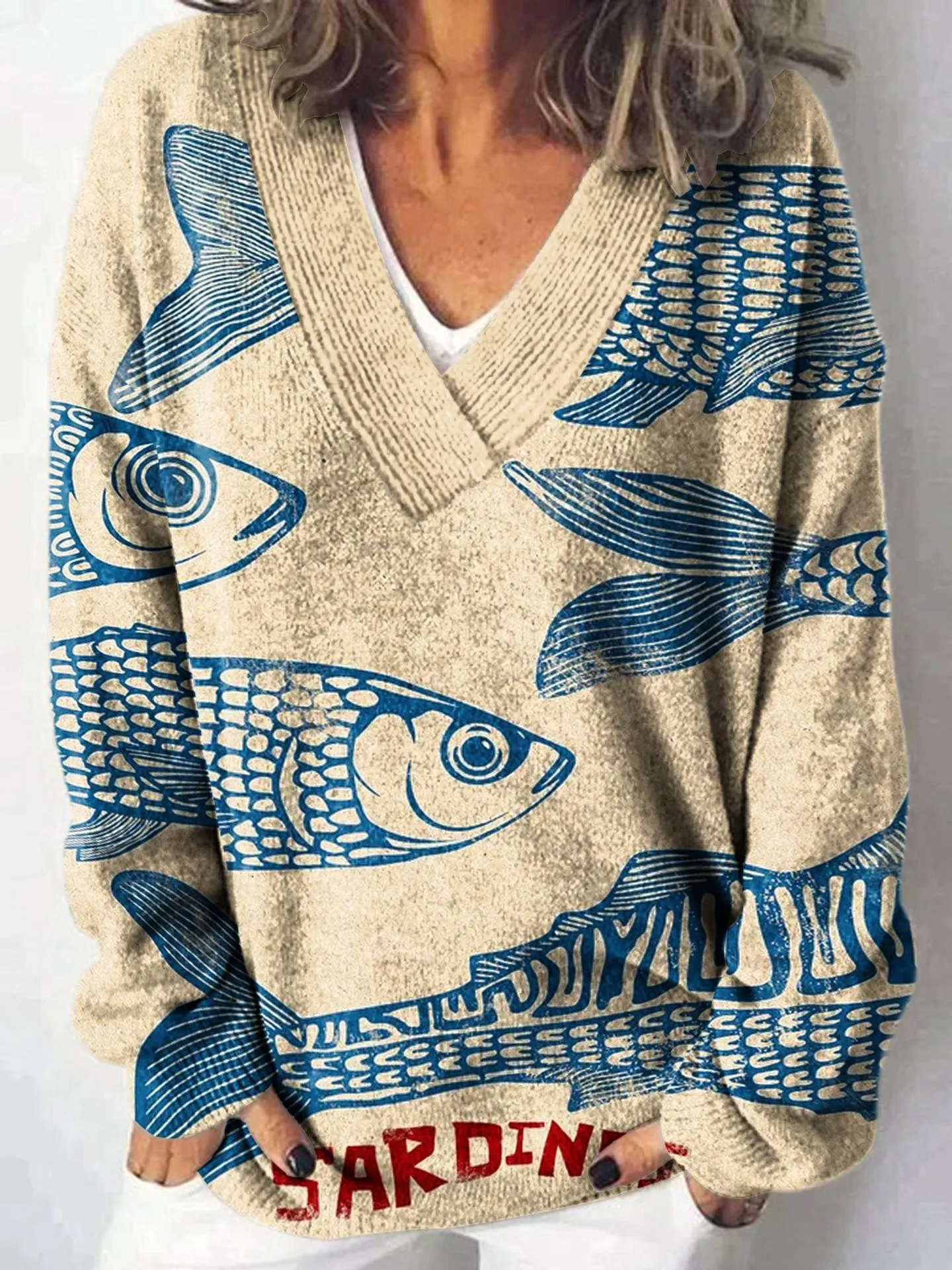 Women’s Vintage Abstract Print Wool Sweater – Artistic Cozy Knit Top