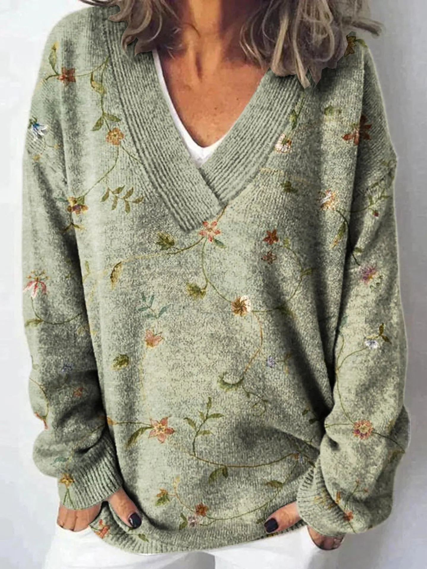 Women’s Vintage Abstract Print Wool Sweater – Artistic Cozy Knit Top