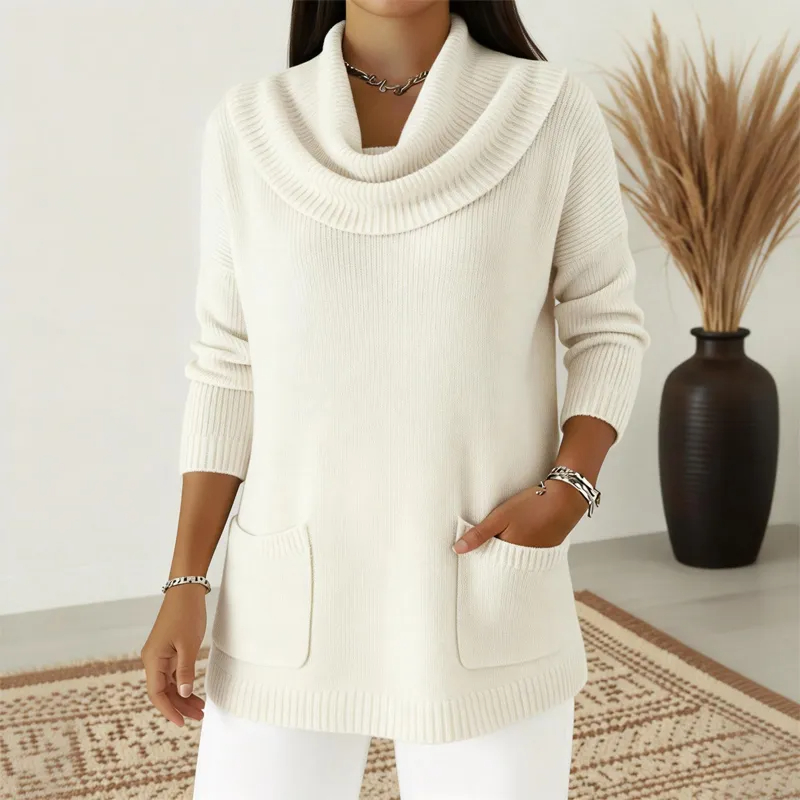 Women’s Elegant Wool Sweater with Ruffle Collar