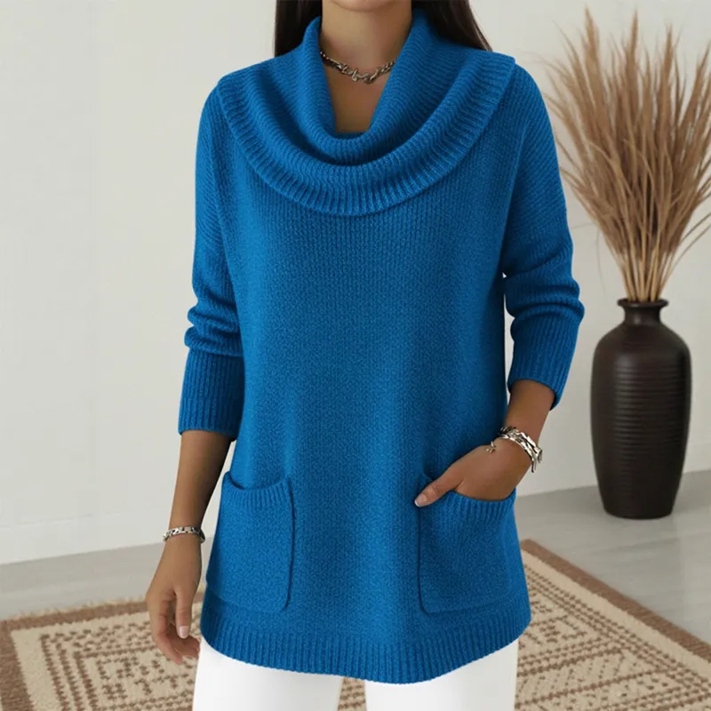Women’s Elegant Wool Sweater with Ruffle Collar