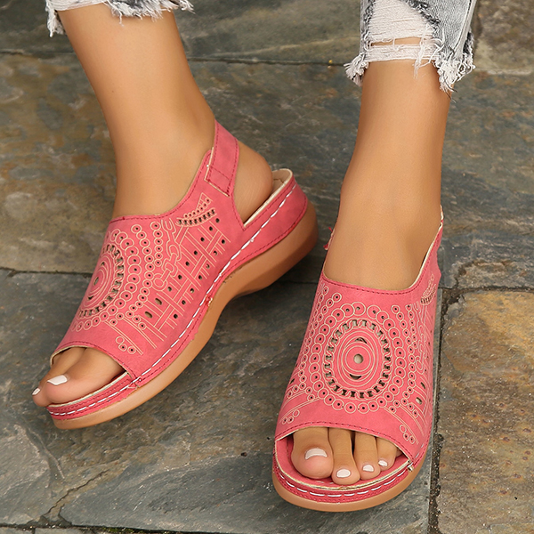 LAST DAY 50% OFF-Womens Casual Peep Toe Hollow Out  Wedges Arch Support Sandals