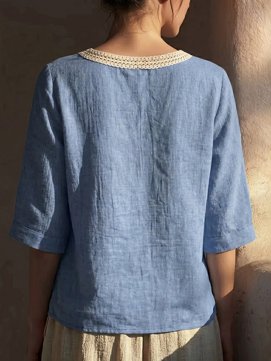 New Arrivals🔥 Women's Vintage Lace Trim Collar Cotton-linen Blouse