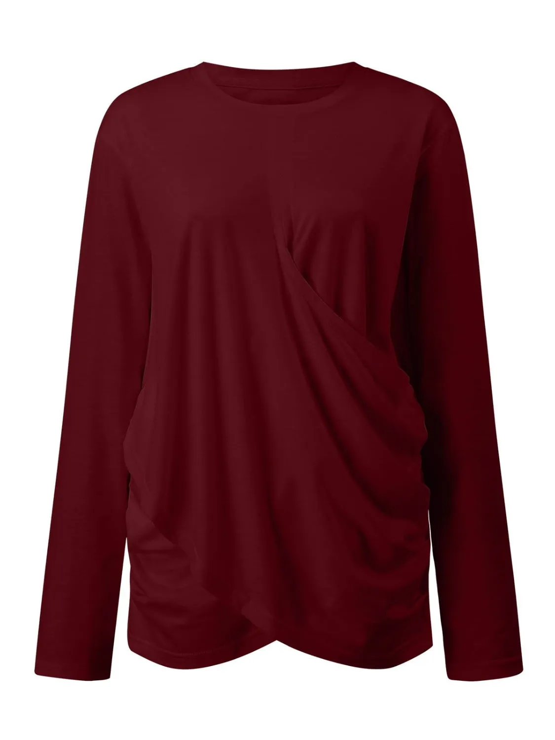 Women's Ruched Round Neck Long Sleeve T-Shirt