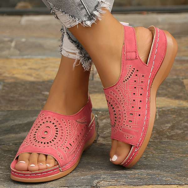 LAST DAY 50% OFF-Womens Casual Peep Toe Hollow Out  Wedges Arch Support Sandals