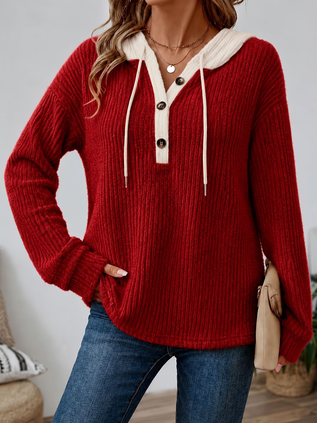 Women's Chic Knit Button-Front Hoodie — 70% OFF Today