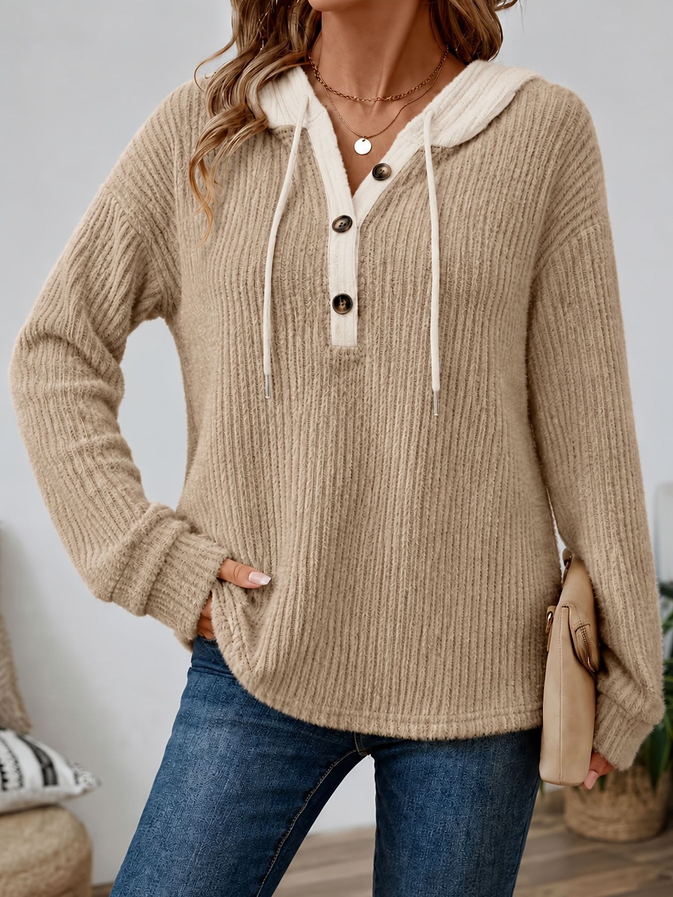 Women's Chic Knit Button-Front Hoodie — 70% OFF Today