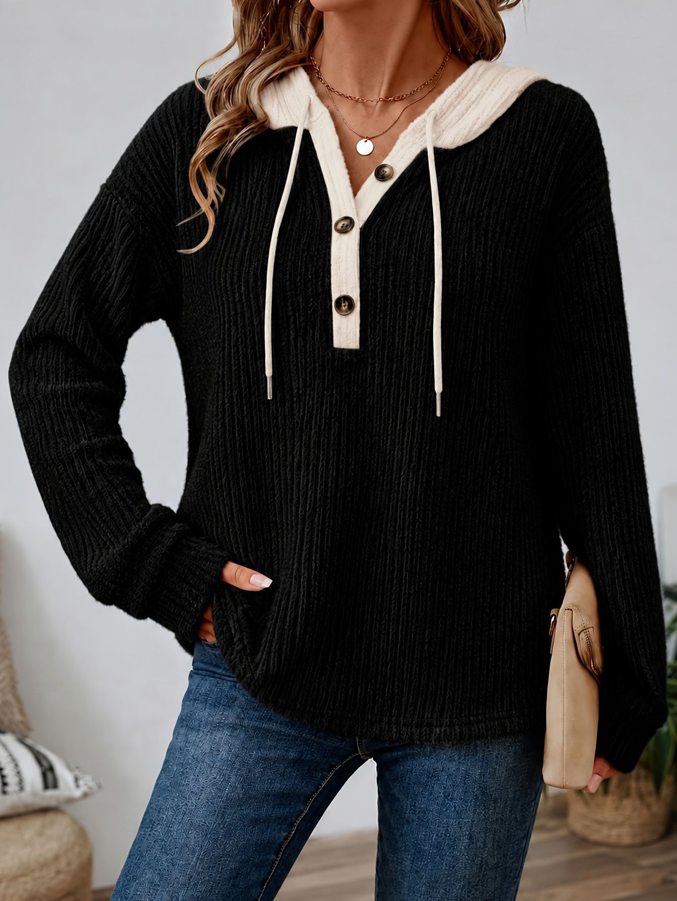 Women's Chic Knit Button-Front Hoodie — 70% OFF Today