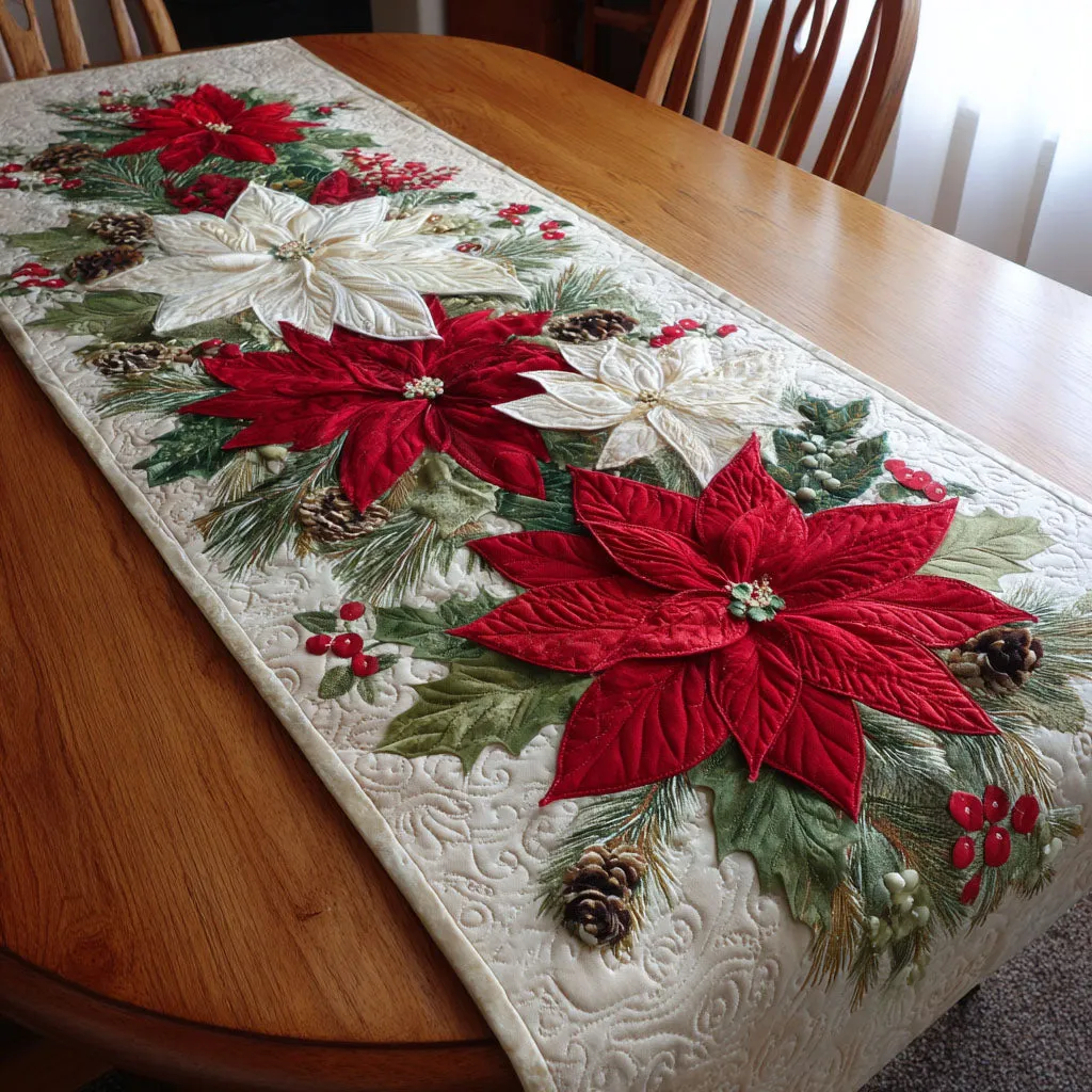 Swirling Petals Pattern Quilted Table Runner