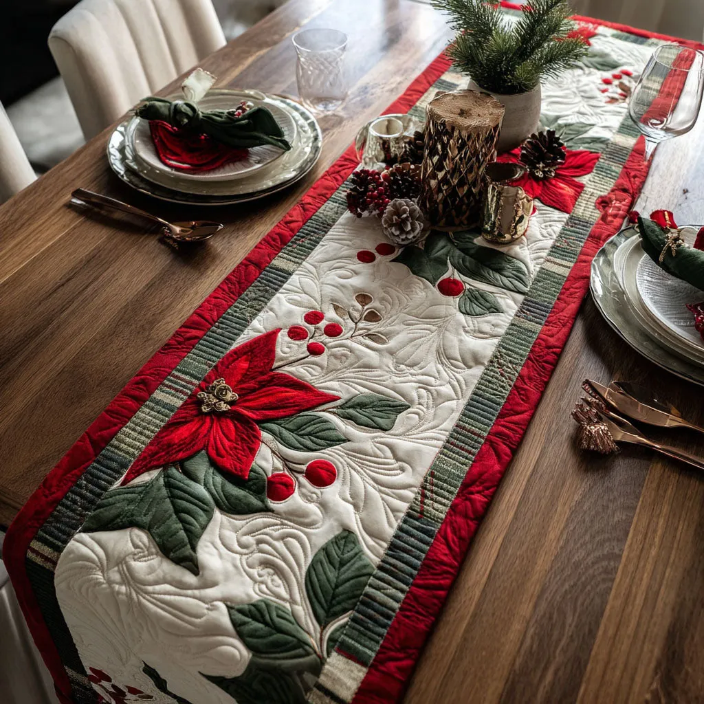 Swirling Petals Pattern Quilted Table Runner