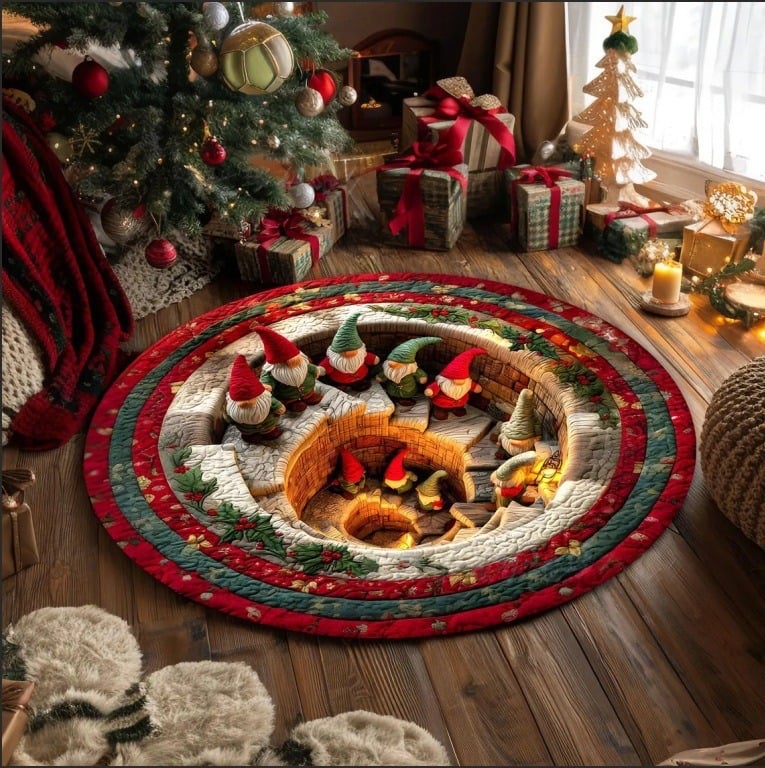 🎄3D Optical Illusion Vortex Quilted Round Christmas Rug