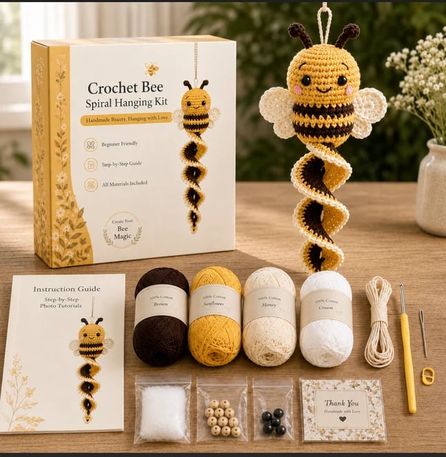 🦋🧶Crochet Spiral Hanging Decoration Kit – DIY Animal Garden Decoration for Beginners 🍃
