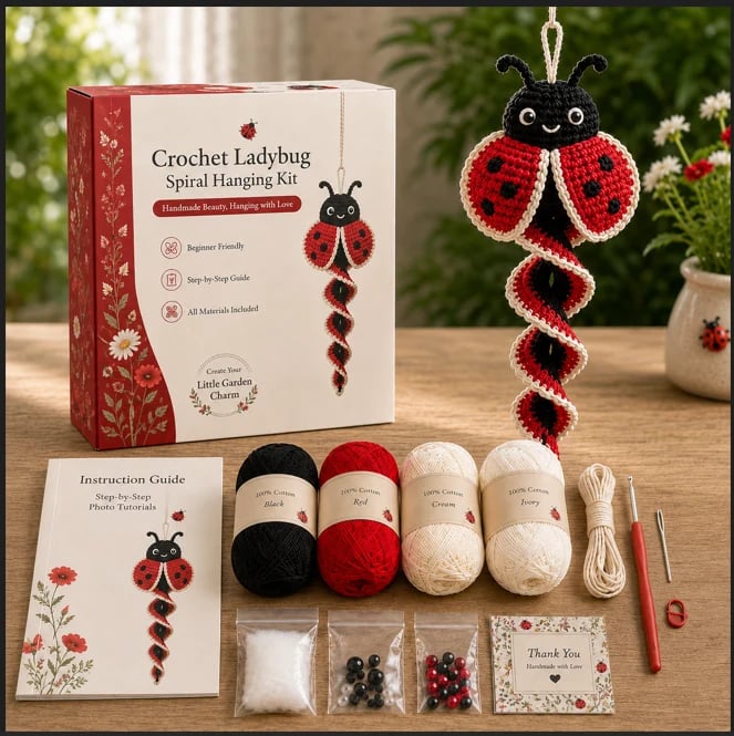 🦋🧶Crochet Spiral Hanging Decoration Kit – DIY Animal Garden Decoration for Beginners 🍃