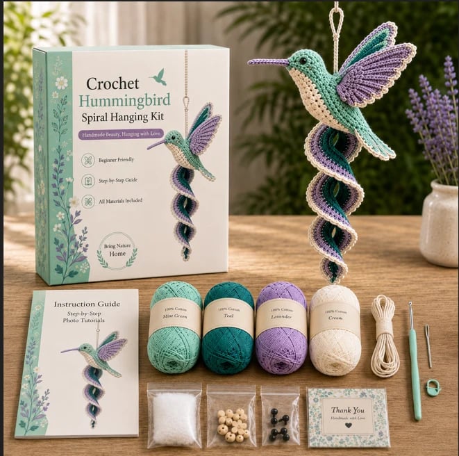 🦋🧶Crochet Spiral Hanging Decoration Kit – DIY Animal Garden Decoration for Beginners 🍃