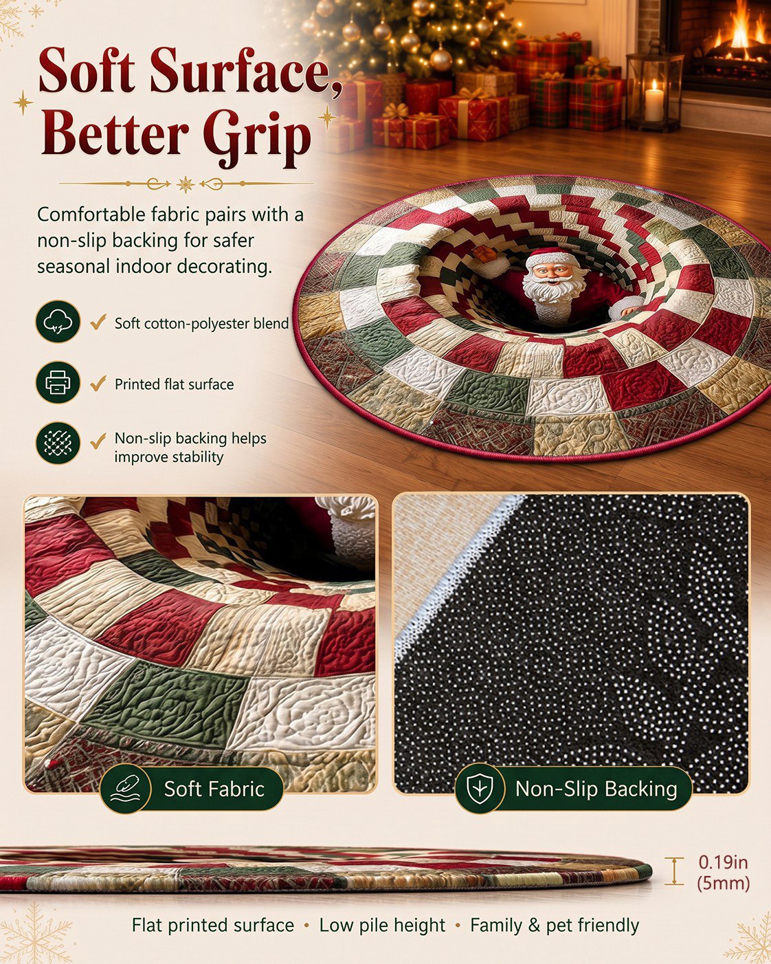 🎄3D Optical Illusion Vortex Quilted Round Christmas Rug
