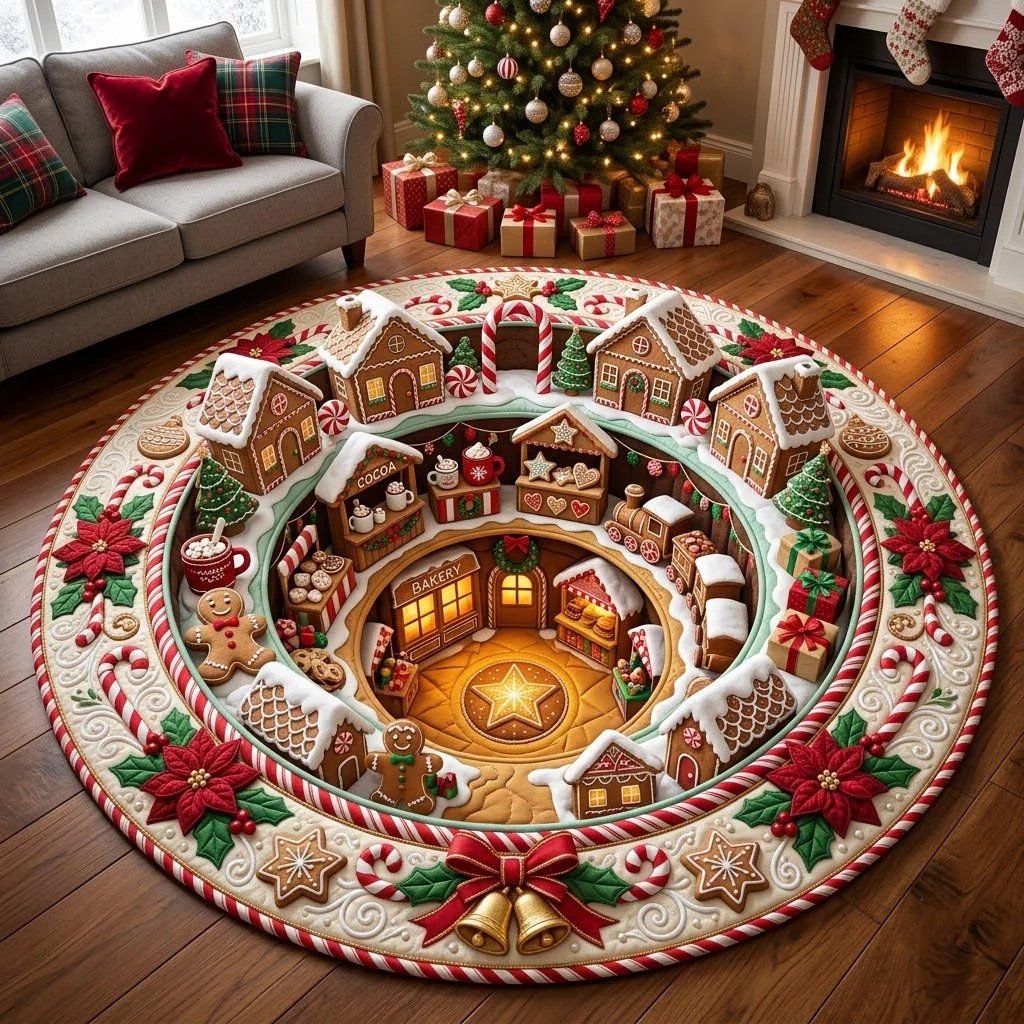 🎄3D Optical Illusion Vortex Quilted Round Christmas Rug