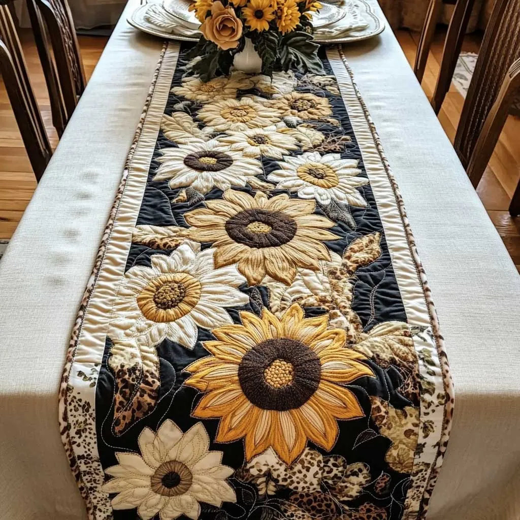 Swirling Flower Pattern Quilted Table Runner