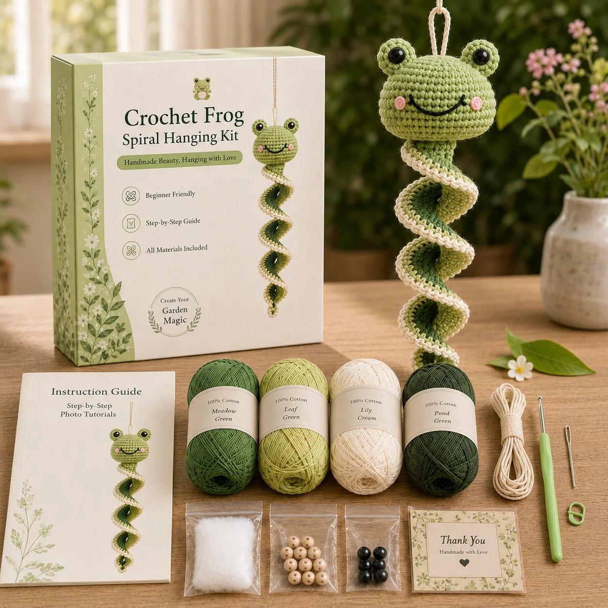 🦋🧶Crochet Spiral Hanging Decoration Kit – DIY Animal Garden Decoration for Beginners 🍃