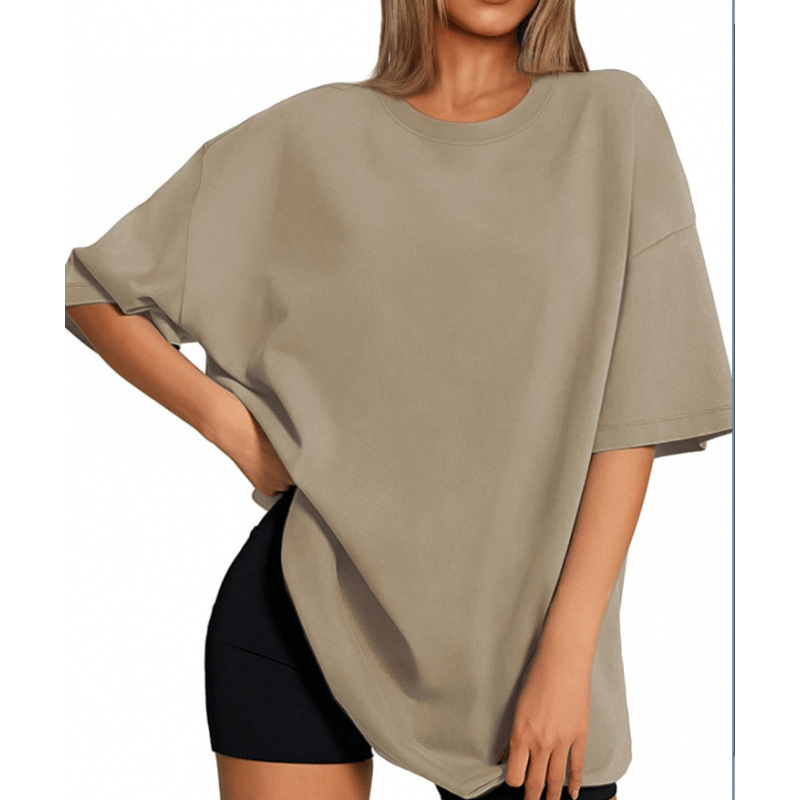 Plus Size V‑Neck Oversized Tunic Tee, Soft Stretch Cotton Blend Casual Shirt