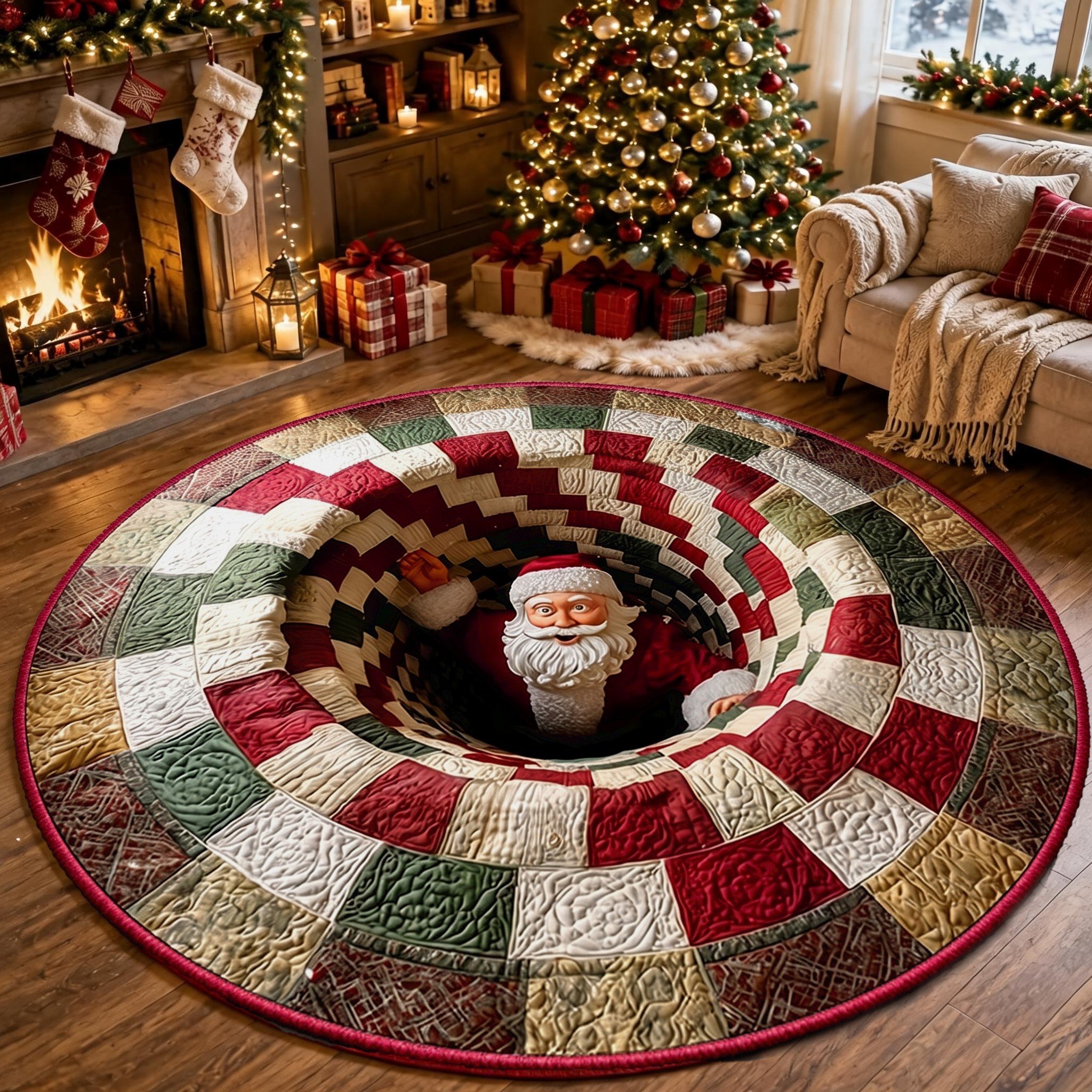 🎄3D Optical Illusion Vortex Quilted Round Christmas Rug