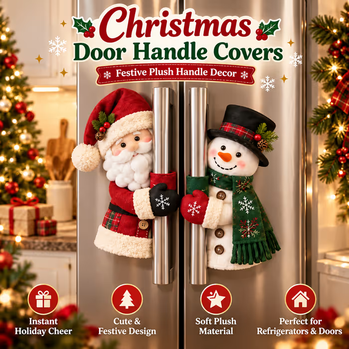 ⏳ Last day! 49% OFF –🎅Christmas Door Handle Covers – Santa & Snowman Plush Door Knob Decorations