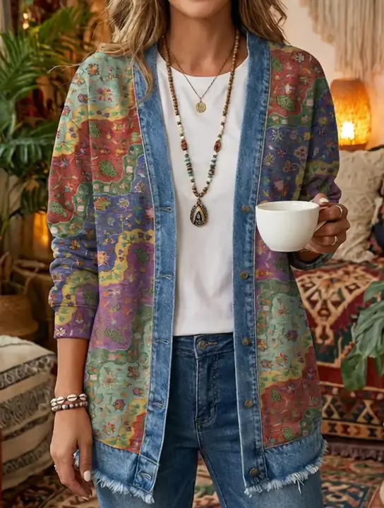 Ethnicity Flowers Arc Women's Art Print Casual Long Sleeve Shirt Coat