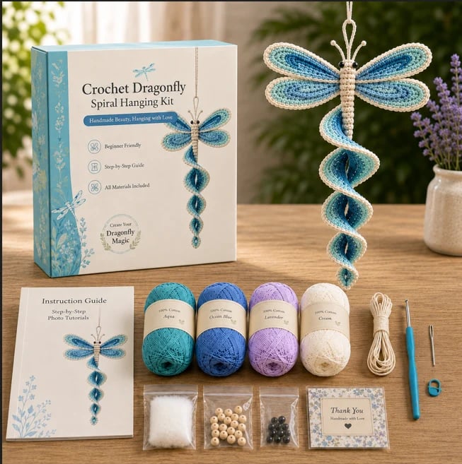 🦋🧶Crochet Spiral Hanging Decoration Kit – DIY Animal Garden Decoration for Beginners 🍃