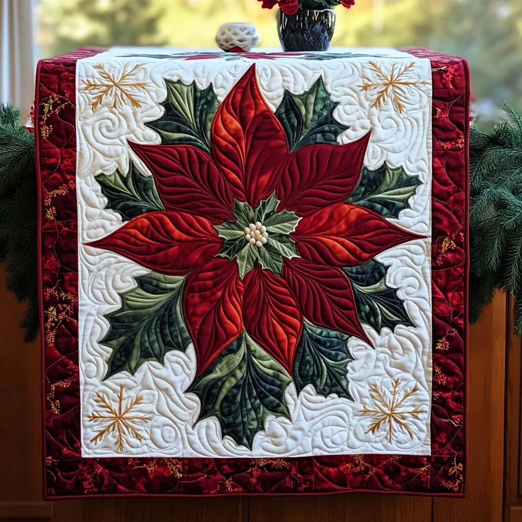 Swirling Petals Pattern Quilted Table Runner