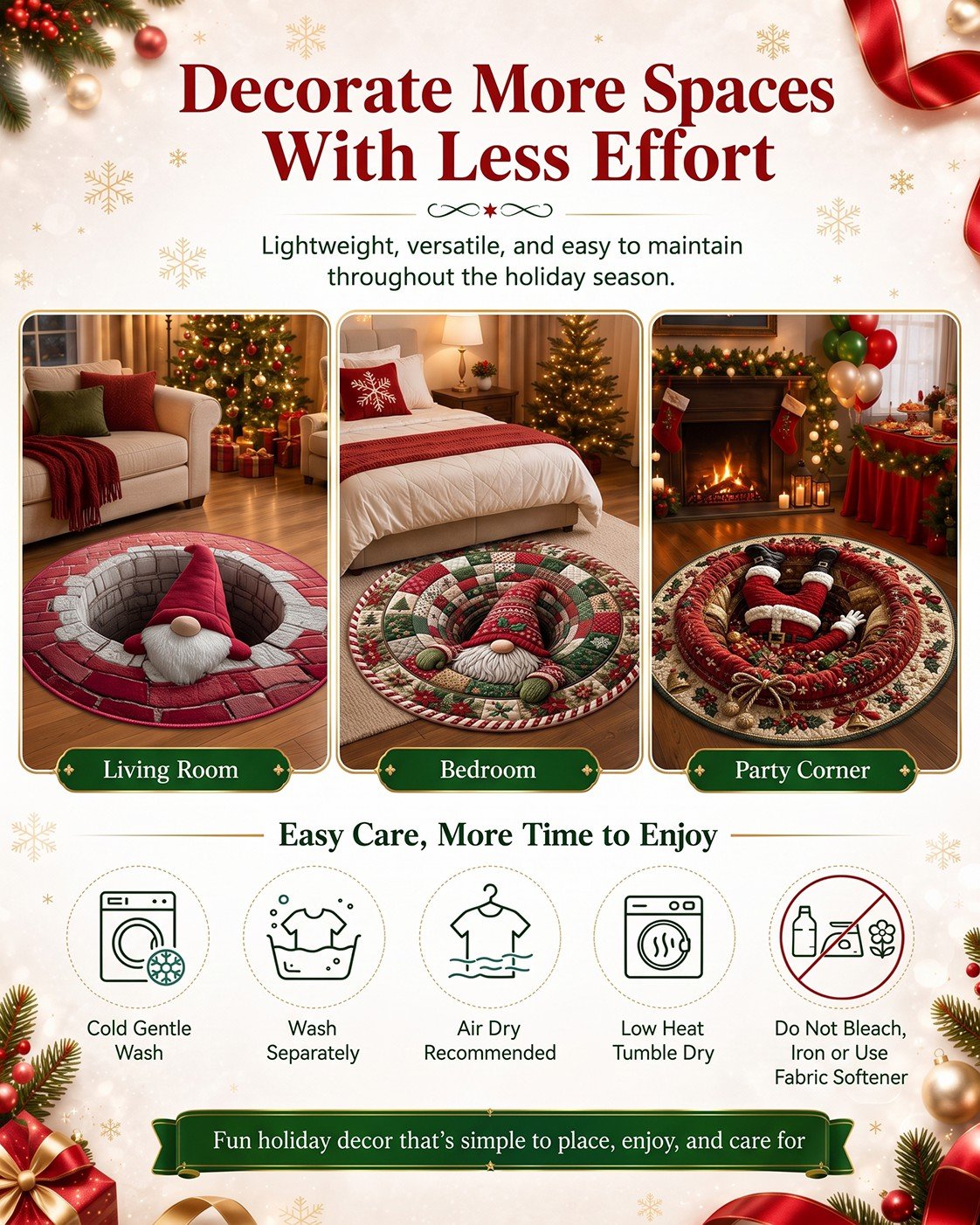 🎄3D Optical Illusion Vortex Quilted Round Christmas Rug