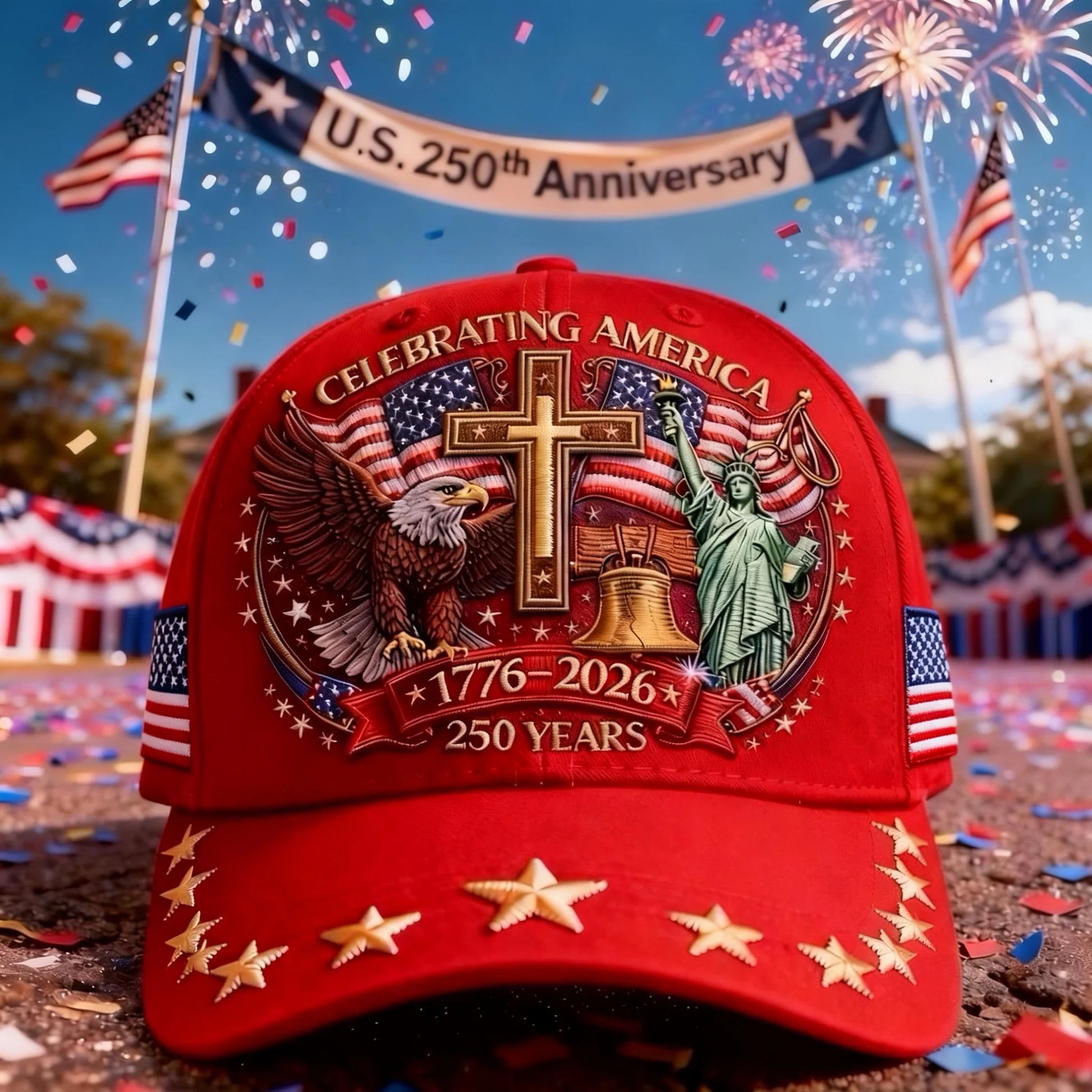 🦅Eagle & Liberty & Cross🎆United States 250th Anniversary Hat🧢