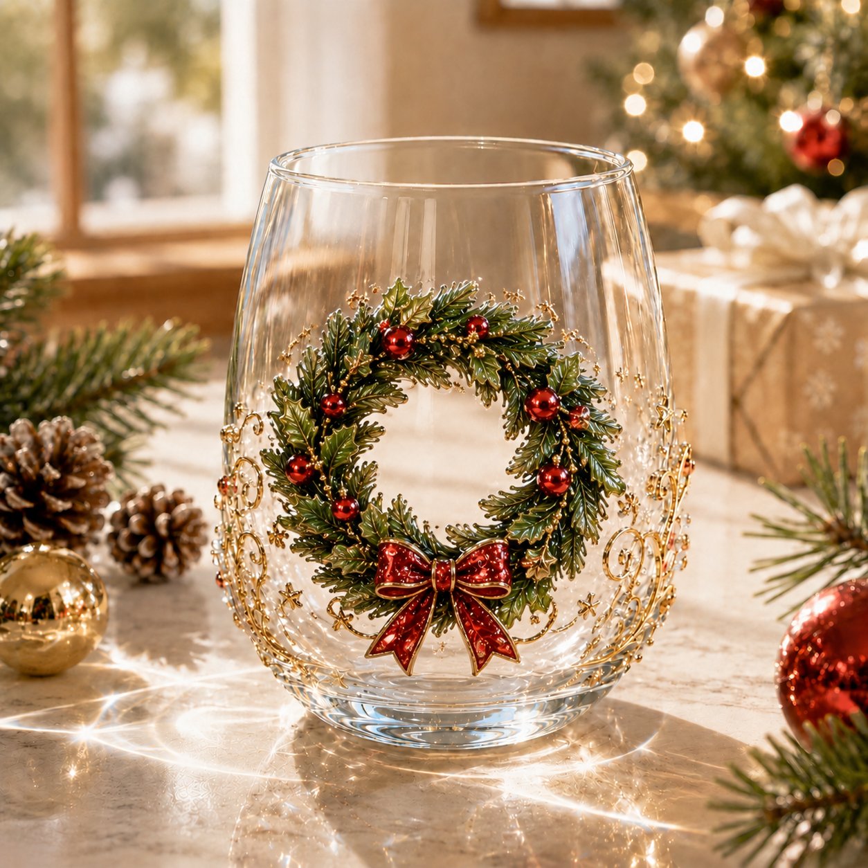 🔥Last day: Limited-time offer!🎄✨ 3D Christmas Glass Art Cup | Luxury Raised Holiday Glassware for Drinks, Decor & Christmas Gifts 🎁