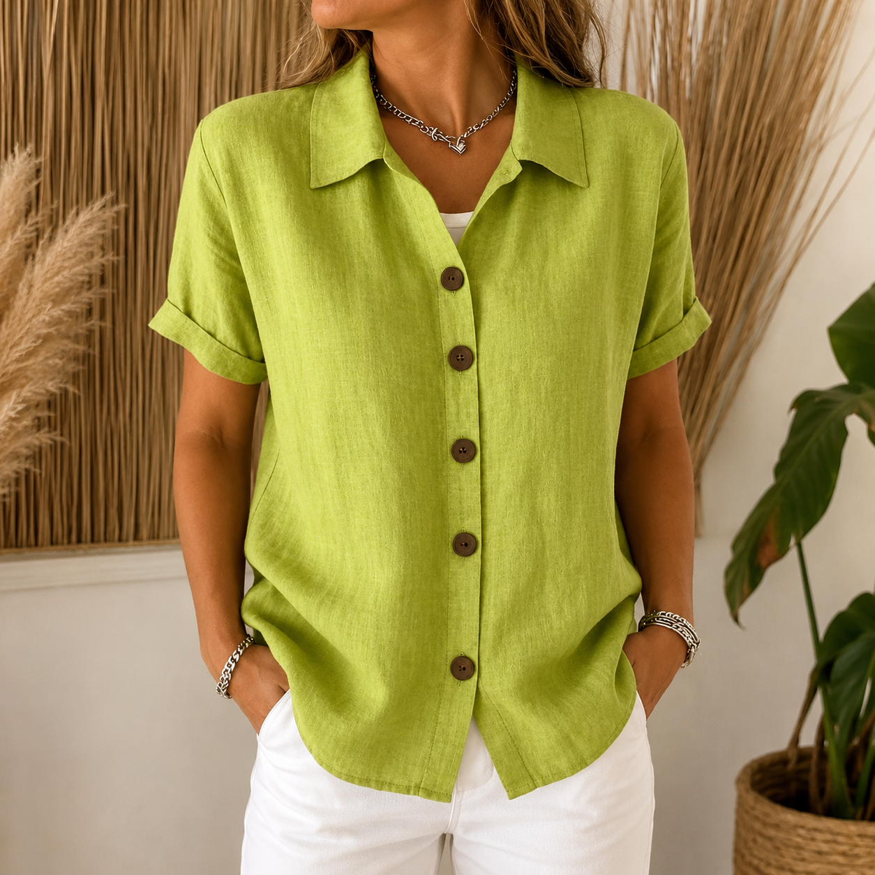 CLEARANCE SALE🔥Women’s Cotton Linen Relaxed Button-Up Shirt